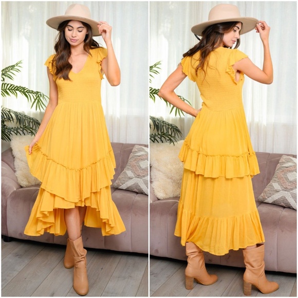 Golden Mustard Boho Style Dress - Picture 3 of 12